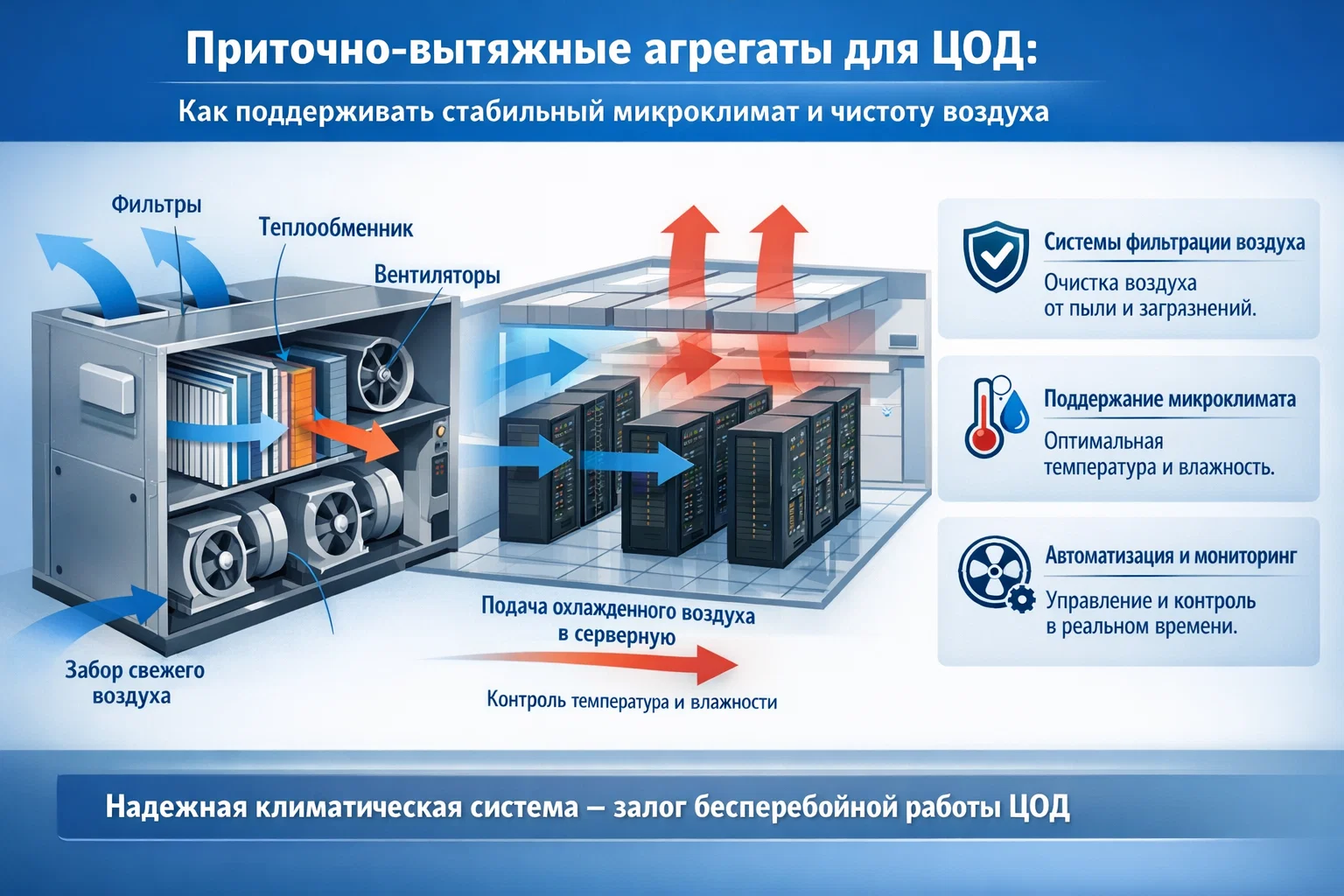 Приточно-вытяжные агрегаты для ЦОД: как поддерживать стабильный микроклимат и чистоту воздуха