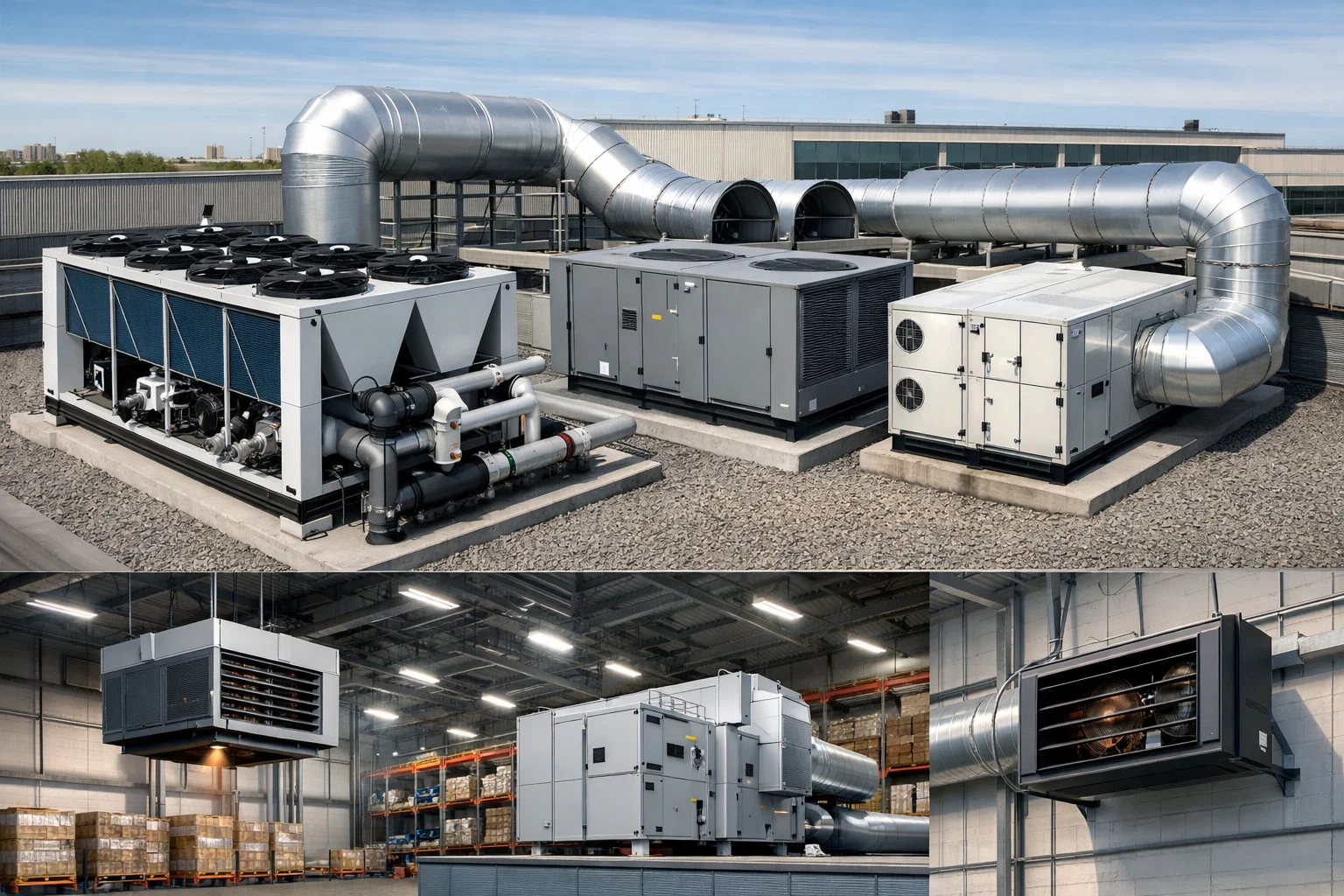 Чиллеры, руфтопы, вентиляционные агрегаты и воздушно-отопительные системы для промышленности и складов